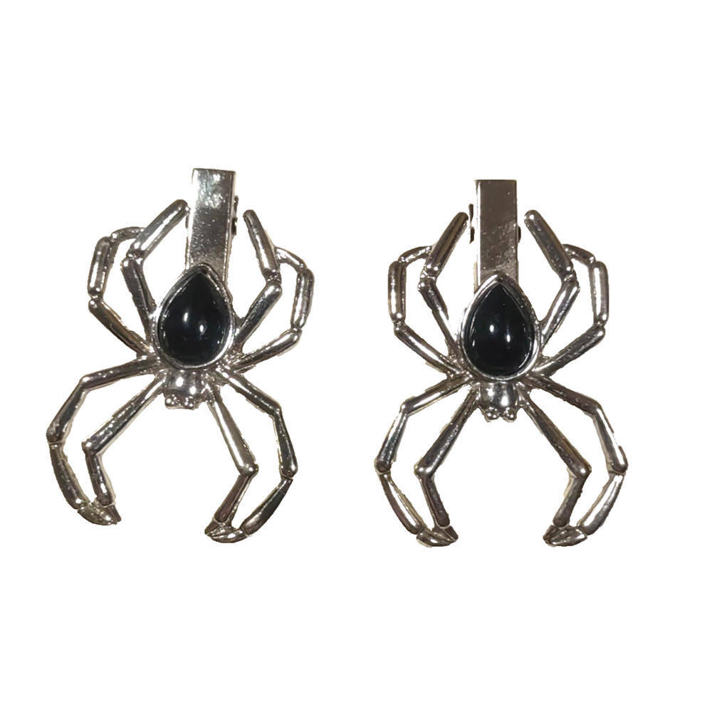 Spider Hair Clips Silver Tone Black Bead Halloween Witch